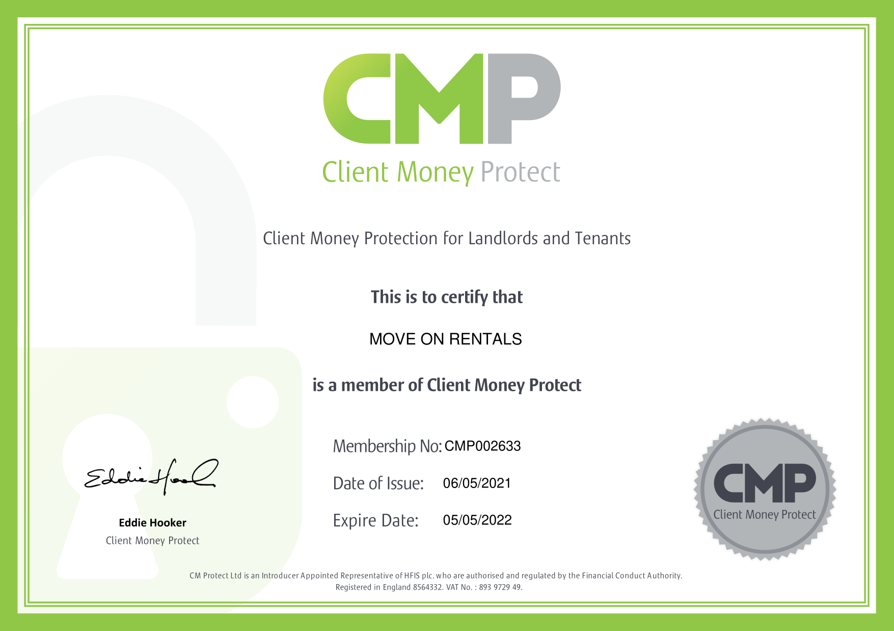 Client Money Protect Certificate Move On